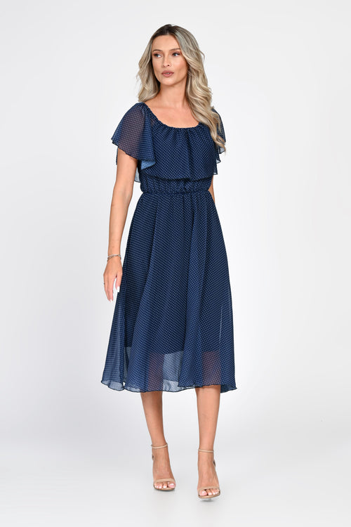 Rochie midi bleumarin cu buline Lorena Natalee