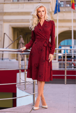 Rochie midi bordo cu imprimeu floral Evelina Natalee