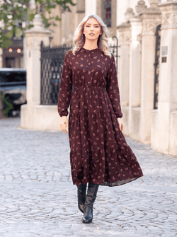 Rochie midi bordo cu imprimeu paisley Lorena Natalee