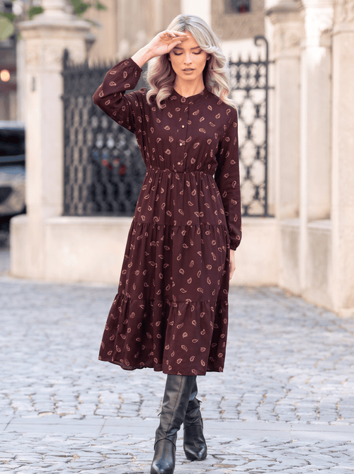 Rochie midi bordo cu imprimeu paisley Lorena Natalee