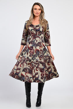 Rochie midi cu imprimeu paisley și mânecă 3/4 – rochia Amara Natalee