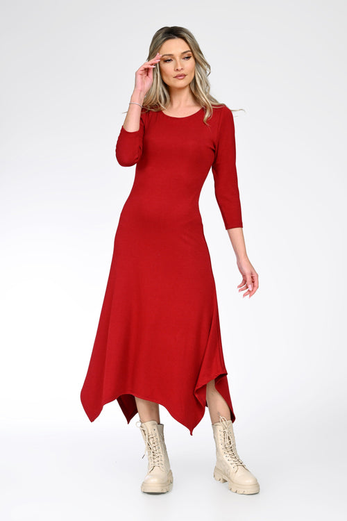 Rochie midi damă asimetrică roșie – Amelia Natalee Fashion