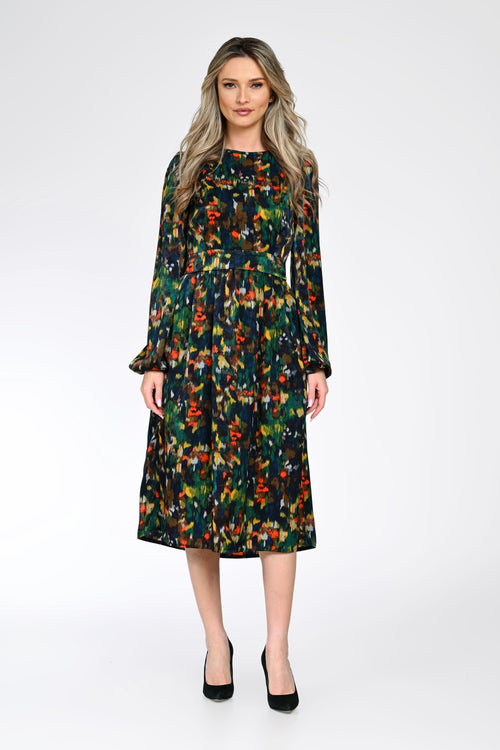 Rochie midi dama cu imprimeu abstract – Elena Natalee