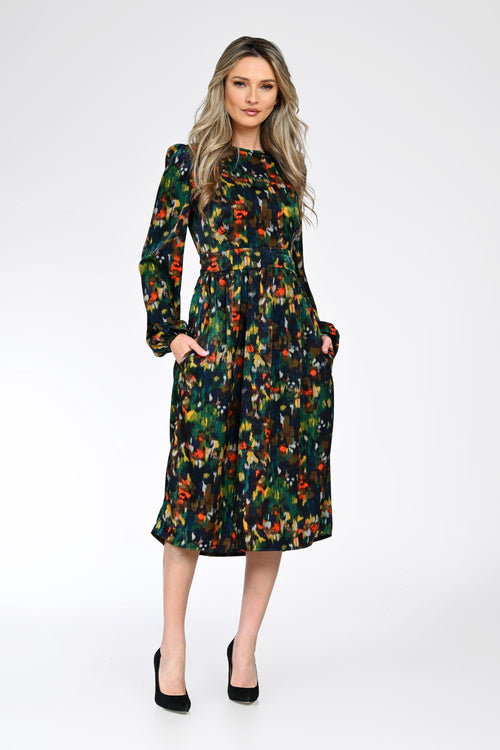 Rochie midi dama cu imprimeu abstract – Elena Natalee