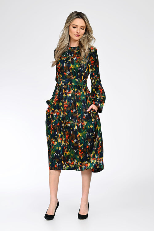 Rochie midi dama cu imprimeu abstract – Elena Natalee