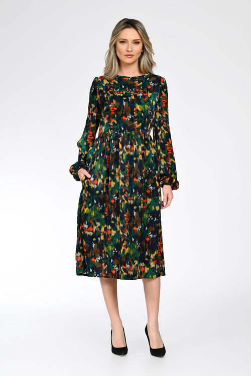 Rochie midi dama cu imprimeu abstract – Elena Natalee