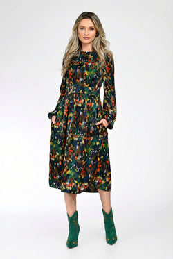 Rochie midi dama cu imprimeu abstract – Elena Natalee