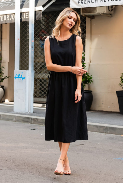 Rochie midi neagră fără mâneci Andreea Natalee
