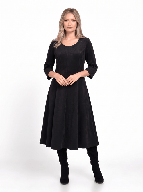 Rochie midi neagră în clini cu aspect de piele întoarsă Amalia Natalee