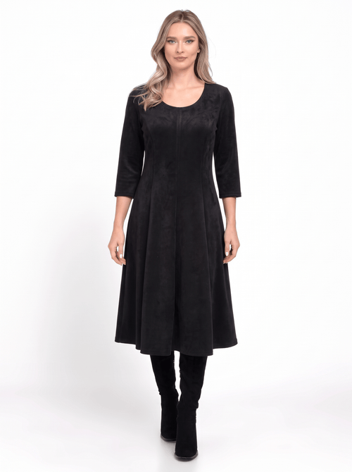 Rochie midi neagră în clini cu aspect de piele întoarsă Amalia Natalee