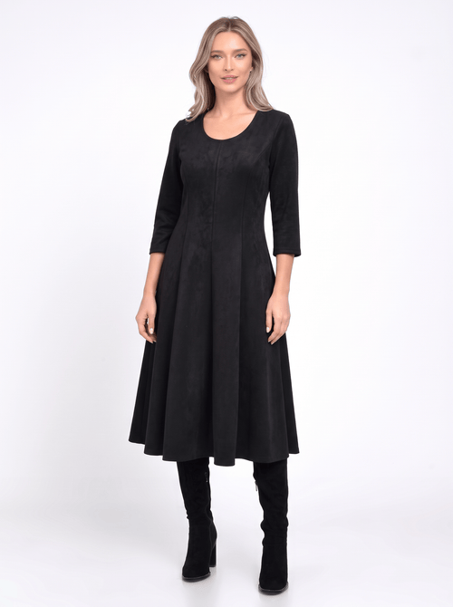 Rochie midi neagră în clini cu aspect de piele întoarsă Amalia Natalee