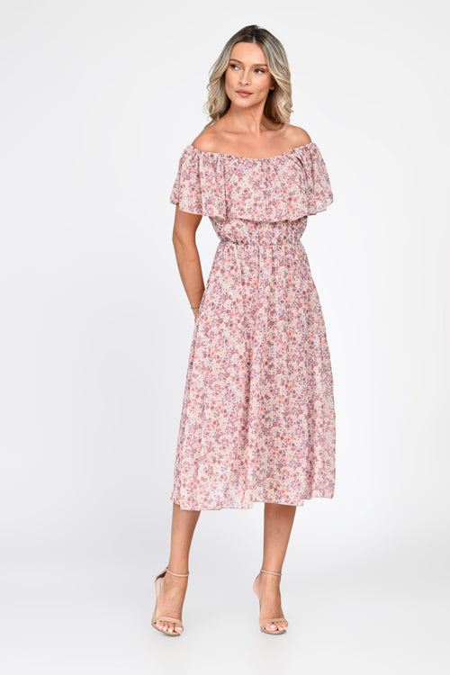 Rochie midi roz cu imprimeu floral Evelina Natalee