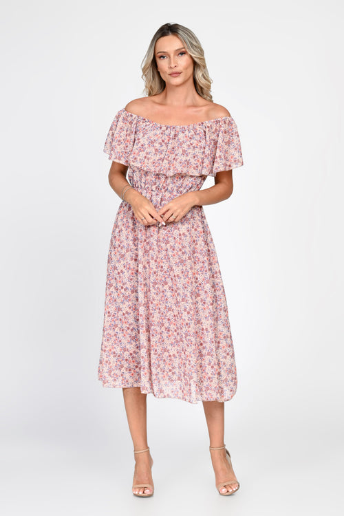Rochie midi roz cu imprimeu floral Evelina Natalee