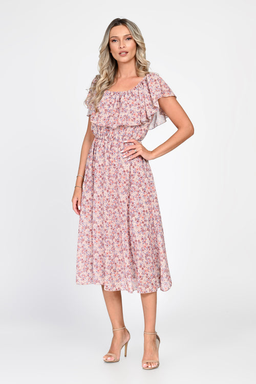 Rochie midi roz cu imprimeu floral Evelina Natalee