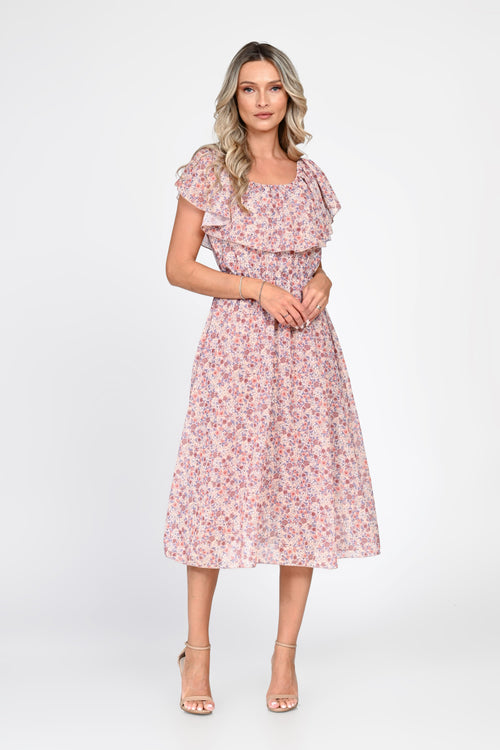 Rochie midi roz cu imprimeu floral Evelina Natalee