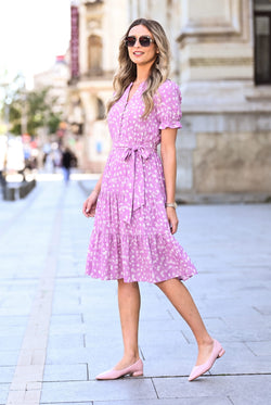 Rochie midi roz din vâscoză Carla Natalee Fashion