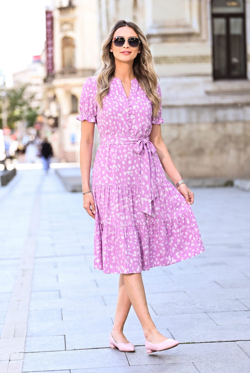 Rochie midi roz din vâscoză Carla Natalee Fashion