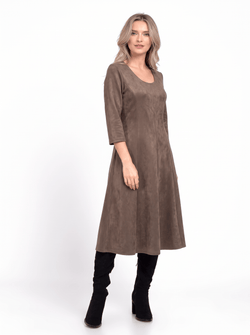 Rochie midi taupe în clini cu aspect de piele întoarsă Amalia Natalee