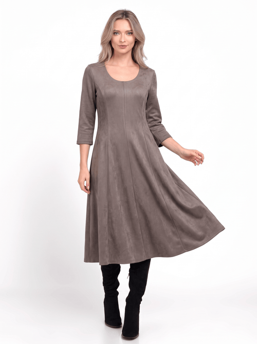 Rochie midi taupe în clini cu aspect de piele întoarsă Amalia Natalee