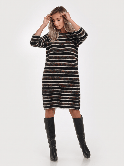 Rochie neagră cu dungi multicolore Miruna Natalee