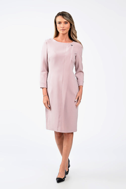 Rochie office roz pudră conică, cu detaliu asimetric – rochia Claire Natalee