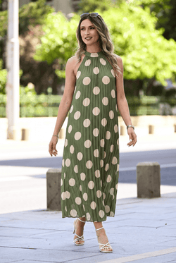 Rochie plisată cu buline Amelia L/XL / kaki Natalee