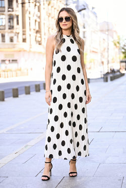 Rochie plisată cu buline Amelia L/XL / alb Natalee