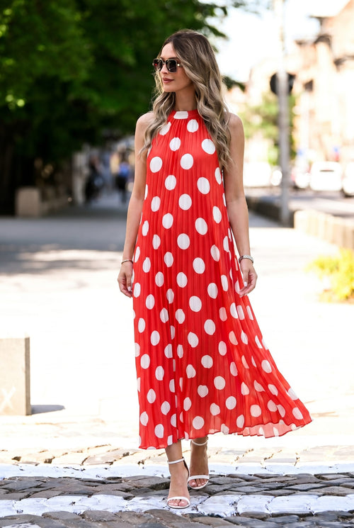 Rochie plisată cu buline Serena L/XL / rosu Natalee