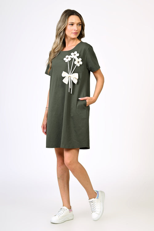 Rochie verde închis cu aplicații florale – model Iris Natalee