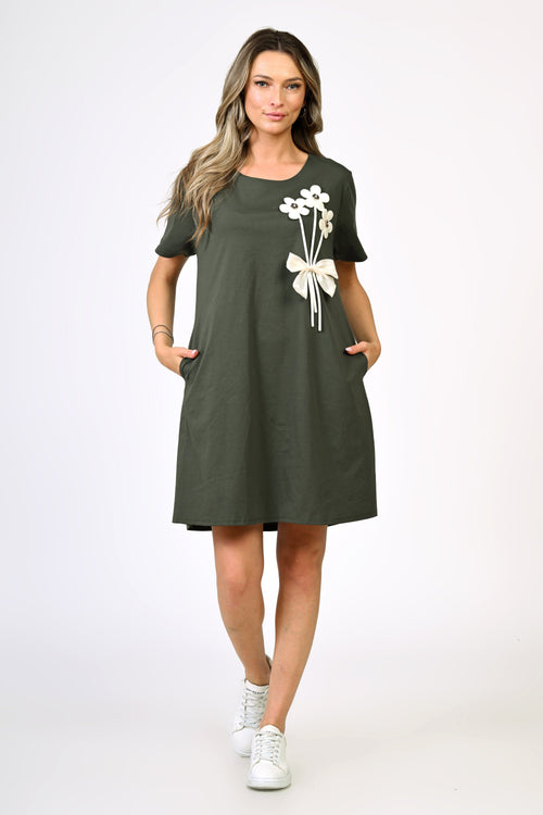 Rochie verde închis cu aplicații florale – model Iris Natalee