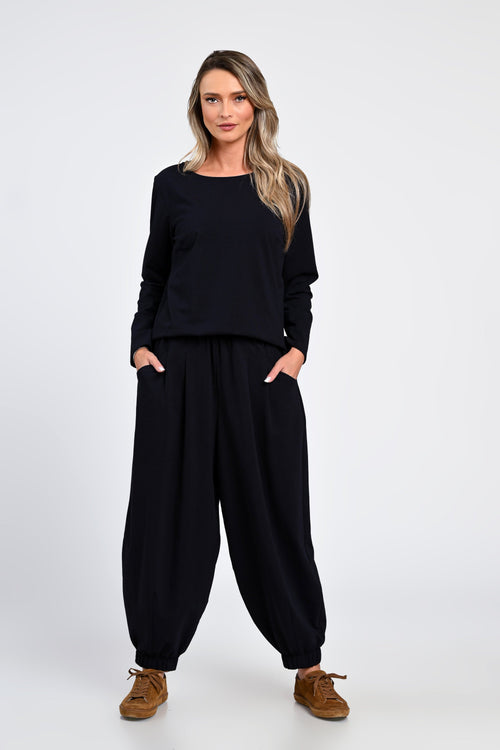 Set Eranthe cu pantaloni largi si bluza bleumarin Eranthe