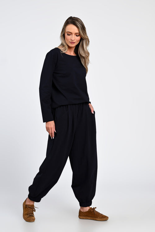 Set Eranthe cu pantaloni largi si bluza bleumarin Eranthe