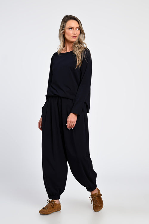 Set Eranthe cu pantaloni largi si bluza bleumarin Eranthe