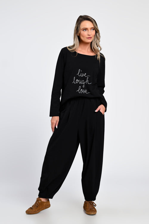 Set Eranthe negru cu bluza si pantaloni baloon Eranthe