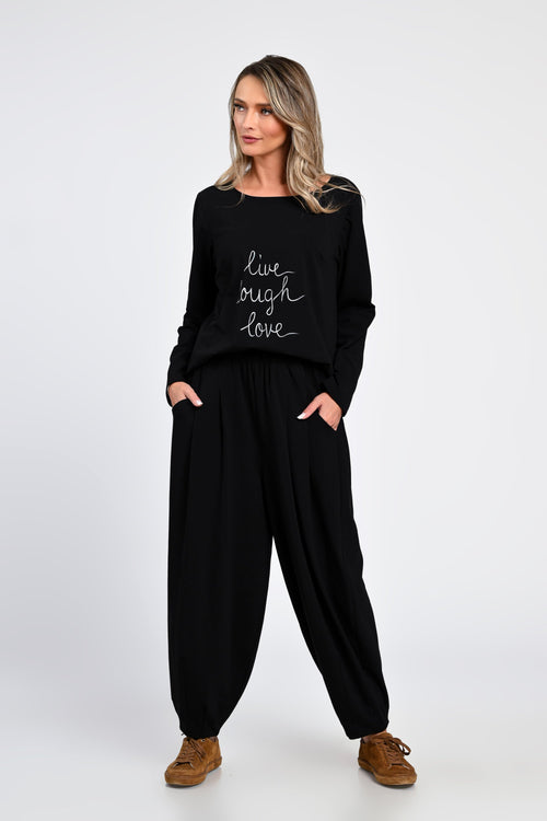 Set Eranthe negru cu bluza si pantaloni baloon Eranthe