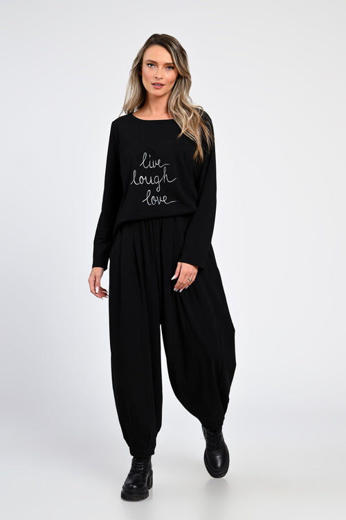 Set Eranthe negru cu bluza si pantaloni baloon Eranthe