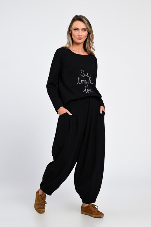 Set Eranthe negru cu bluza si pantaloni baloon Eranthe