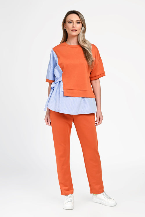 Trening damă casual cu inserții tip cămașă Larisa Orange Natalee Fashion