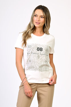 Tricou alb din bumbac cu imprimeu tipografico-grafic – model Mara Natalee