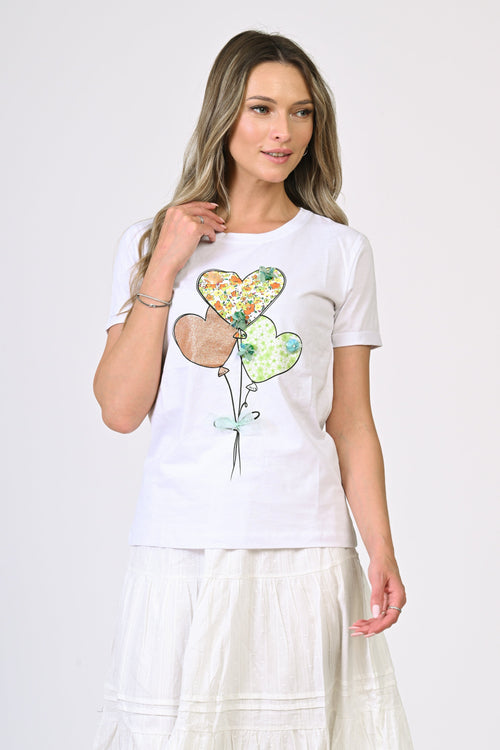 Tricou din bumbac cu imprimeu baloane inimă – model Sofia Natalee