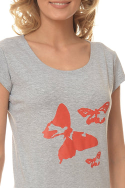 Tricou gri cu fluturi Natalee Fashion