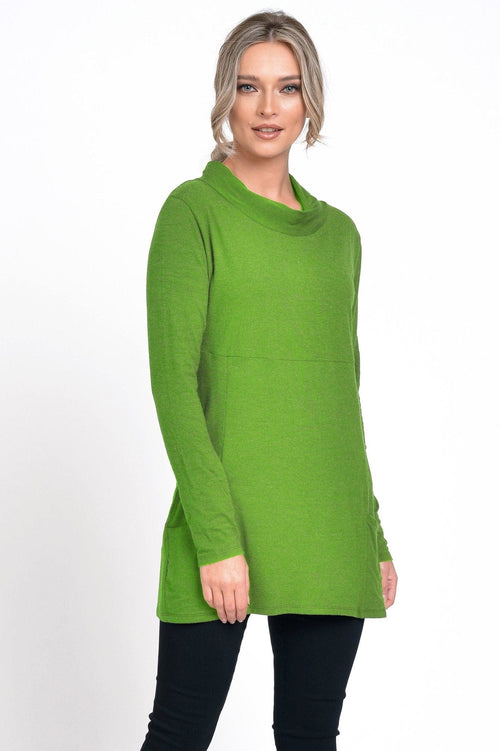Natalee Fashion Bluză Tunica cu guler larg verde Gervaise