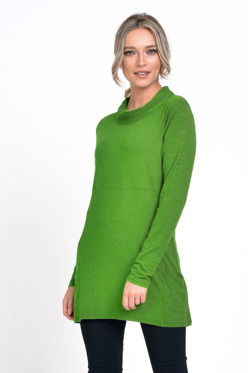 Natalee Fashion Bluză Tunica cu guler larg verde Gervaise
